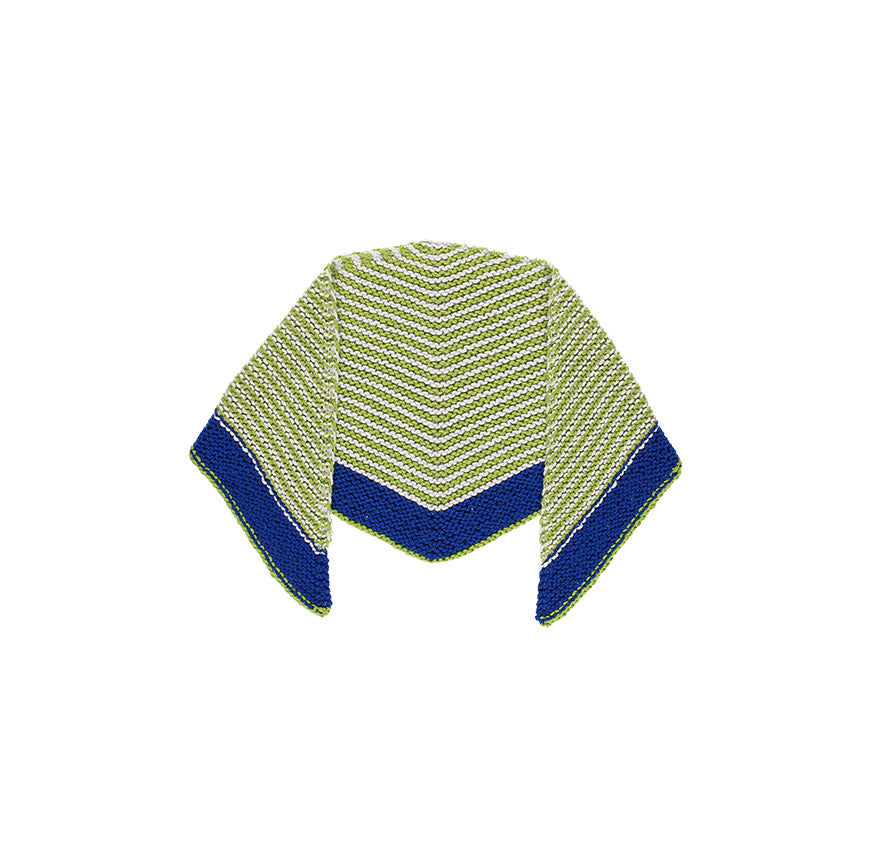 KIT PARA TEJER PAÑOLETA AURA AZUL KLEIN LISTADA EN VERDE Y GRIS