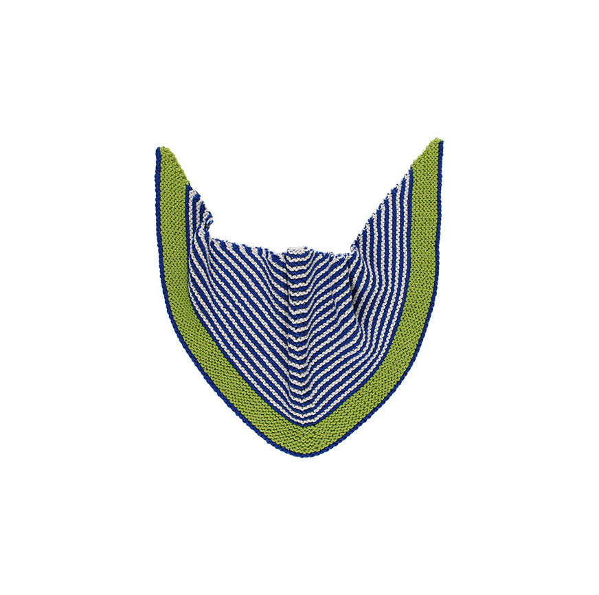 KIT PARA TEJER PAÑOLETA AURA VERDE LISTADA EN AZUL KLEIN Y GRIS