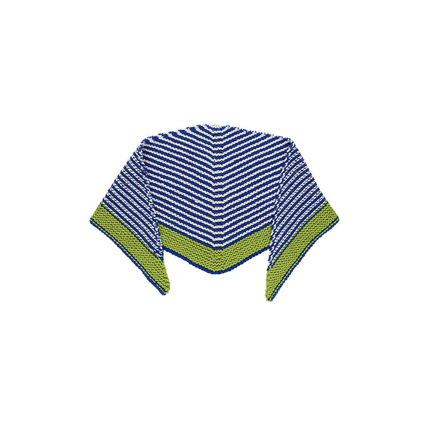 KIT PARA TEJER PAÑOLETA AURA VERDE LISTADA EN AZUL KLEIN Y GRIS