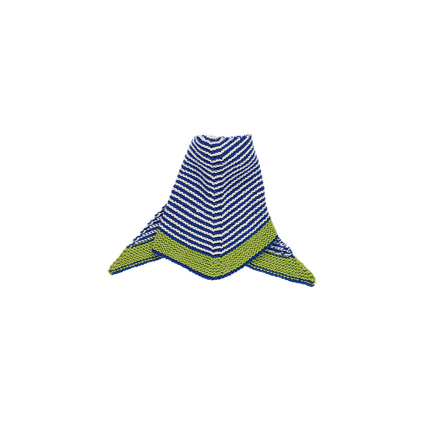 KIT PARA TEJER PAÑOLETA AURA VERDE LISTADA EN AZUL KLEIN Y GRIS