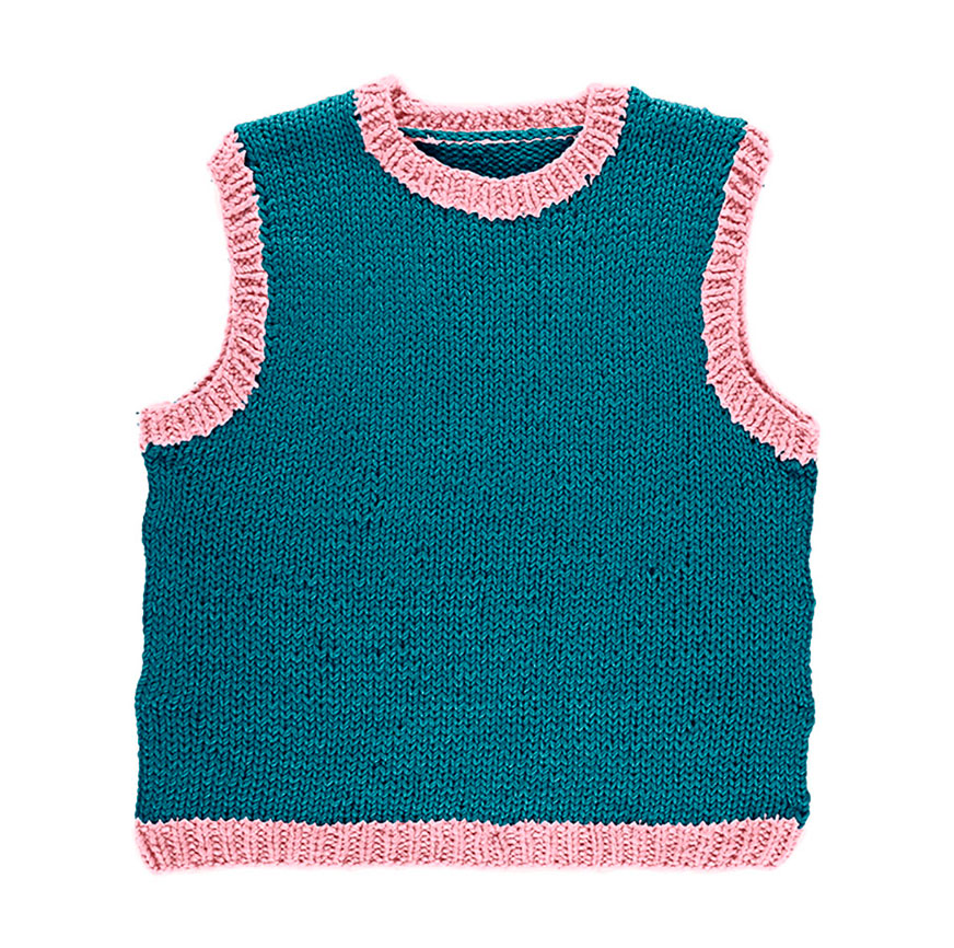 kit à tricot gilet ayo bicolore bleu pétrole et rose