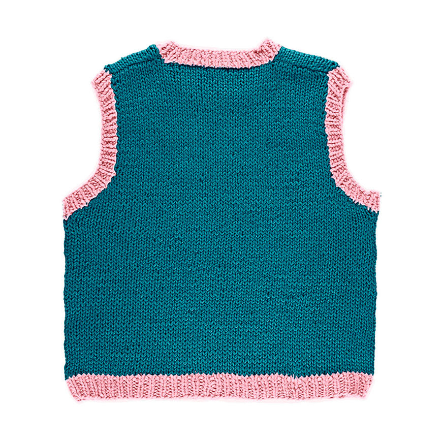 KIT À TRICOT GILET AYO BICOLORE BLEU PÉTROLE ET ROSE