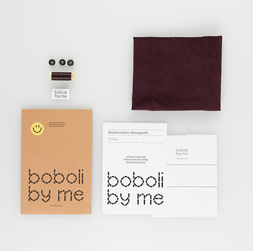 KIT CUCITO VESTITO ELLA IN VELLUTO A COSTE MELANZANA