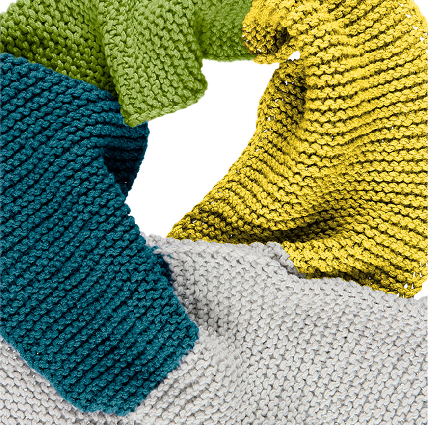 KIT DE TRICOT ÉCHARPE HUGO COLOR BLOCK MIX VERT, EAU ET JAUNE