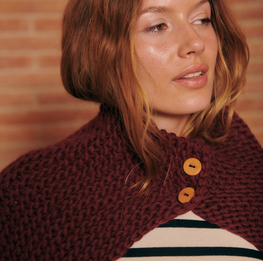 kit pour tricoter un col avec boutons sora bordeaux