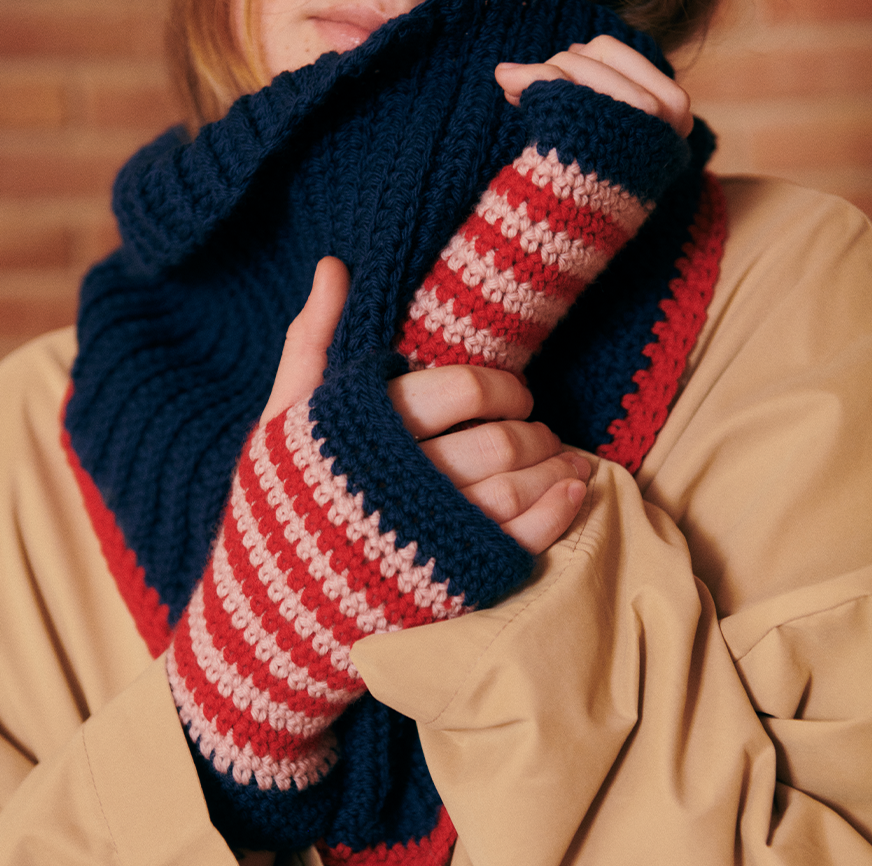 kit crochet luma sac rouge rayures multicolores