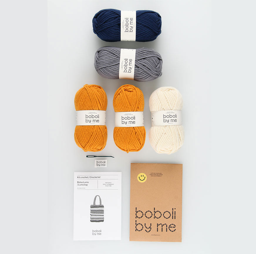 KIT PARA CROCHET BOLSO LUMA MOSTAZA RAYAS MULTICOLOR