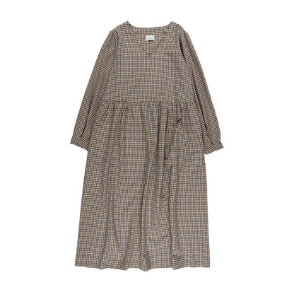 KIT DE COUTURE ROBE LUNA OATMEAL À CARREAUX BLEUS FINS