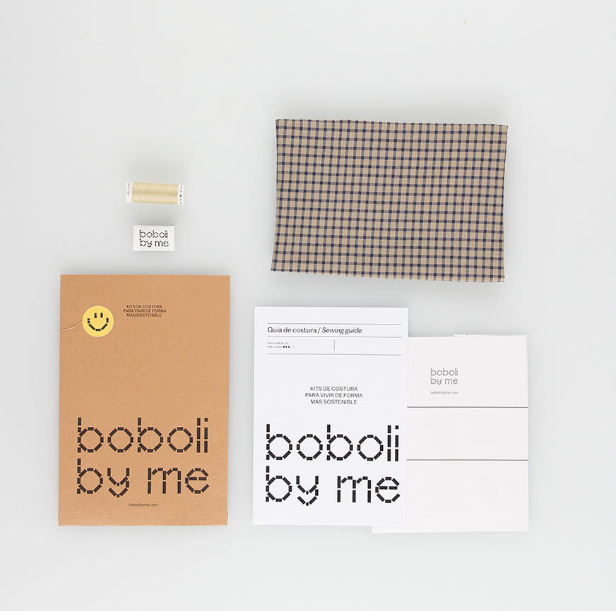 KIT DE COUTURE ROBE LUNA OATMEAL À CARREAUX BLEUS FINS