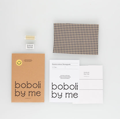 KIT DE COUTURE ROBE LUNA OATMEAL À CARREAUX BLEUS FINS