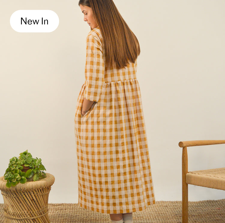 telma dress sewing kit caramel checks