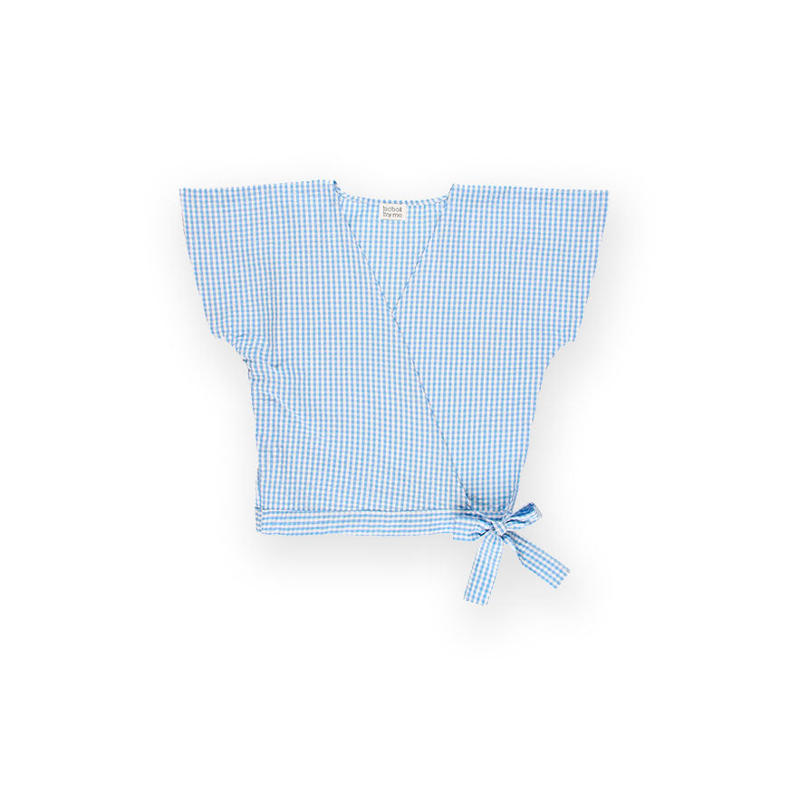 KIT CUCITO CAMICIA INCROCIATA OLIVIA VICHY BLU CIELO