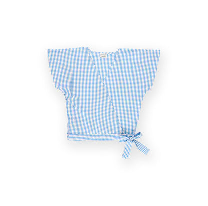 KIT CUCITO CAMICIA INCROCIATA OLIVIA VICHY BLU CIELO