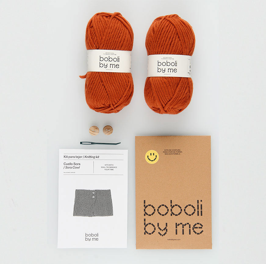 kit pour tricoter un col avec boutons sora rouille
