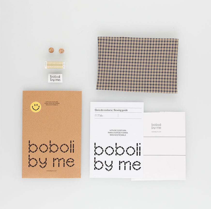 KIT DE COUTURE ROBE TESSA OATMEAL À CARREAUX BLEUS FINS