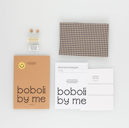 KIT DE COUTURE ROBE TESSA OATMEAL À CARREAUX BLEUS FINS