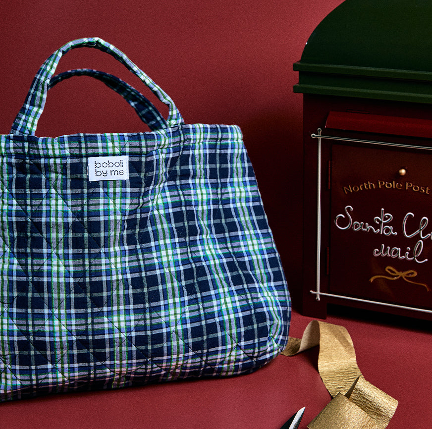 KIT COSTURA BOLSA ACOLCHADA EIRA ESTAMPADO CUADROS TARTÁN AZUL Y VERDE