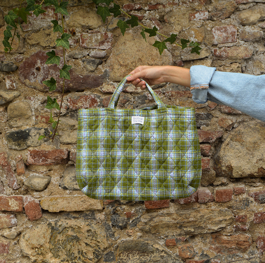 kit de couture eira sac matelassé avec motif écossais vert à carreaux